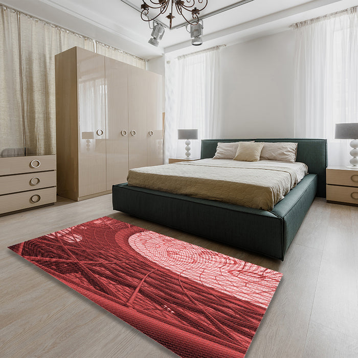 Round Machine Washable Transitional Red Rug in a Office, wshpat2044rd