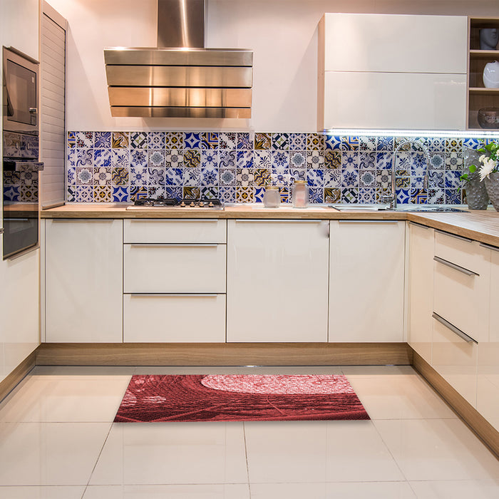Patterned Red Rug in a Kitchen, pat2044rd