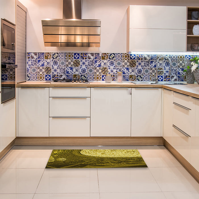 Patterned Orange Gold Rug in a Kitchen, pat2044yw