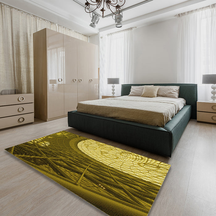 Patterned Orange Gold Rug in a Bedroom, pat2044yw