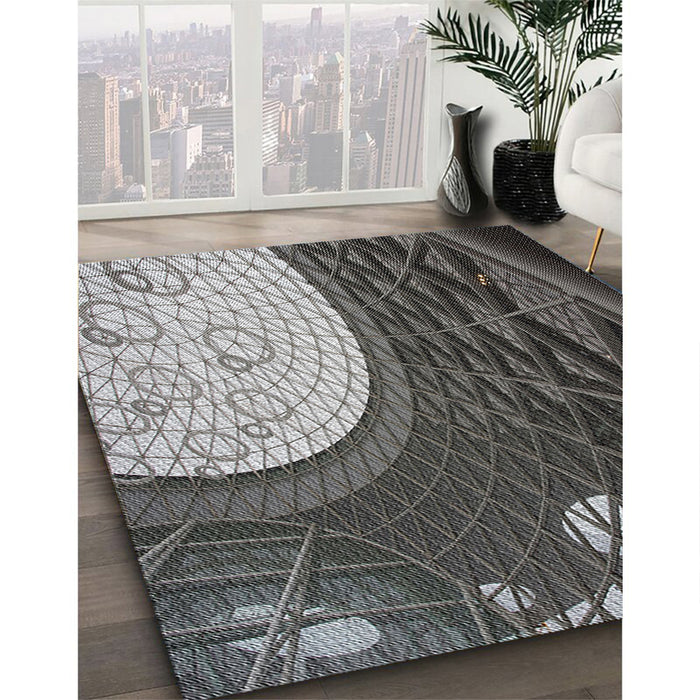 Patterned Charcoal Black Novelty Rug in Family Room, pat2044