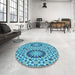 Round Patterned Blue Rug in a Office, pat2045lblu