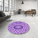 Round Patterned Violet Purple Rug in a Office, pat2045pur