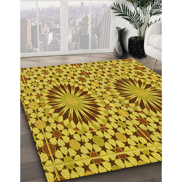 Machine Washable Transitional Dark Bisque Brown Rug in a Family Room, wshpat2045yw