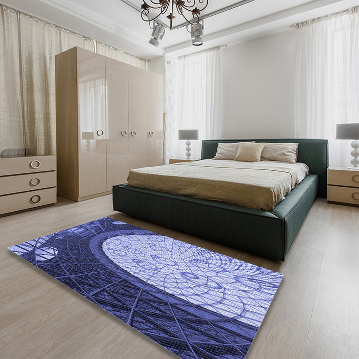 Round Machine Washable Transitional Sky Blue Rug in a Office, wshpat2046blu
