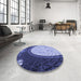 Round Patterned Sky Blue Rug in a Office, pat2046blu