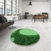 Round Patterned Deep Emerald Green Rug in a Office, pat2046grn