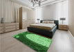 Patterned Deep Emerald Green Rug in a Bedroom, pat2046grn