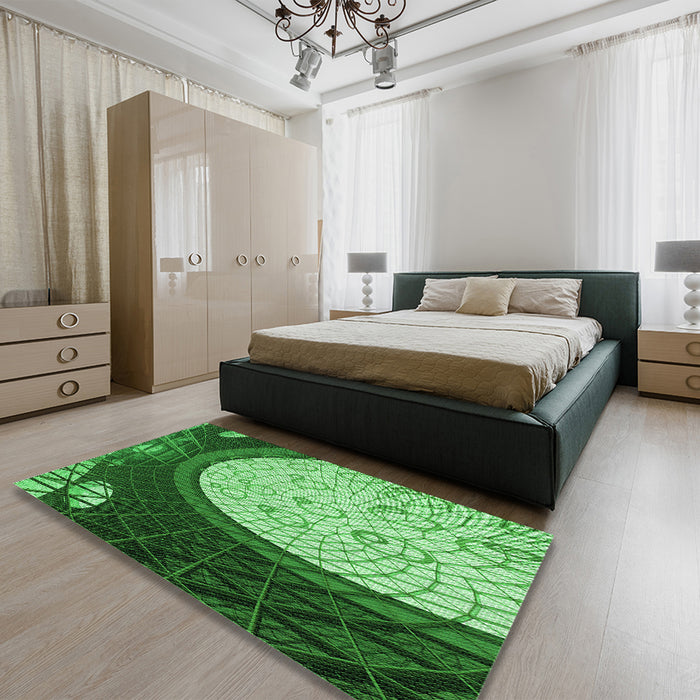 Patterned Deep Emerald Green Rug in a Bedroom, pat2046grn
