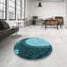 Round Patterned Diamond Blue Rug in a Office, pat2046lblu