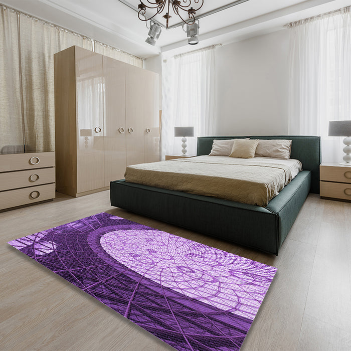 Patterned Violet Purple Rug in a Bedroom, pat2046pur