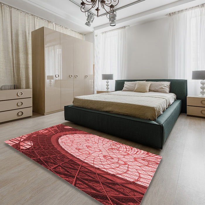 Patterned Light Coral Pink Rug in a Bedroom, pat2046rd