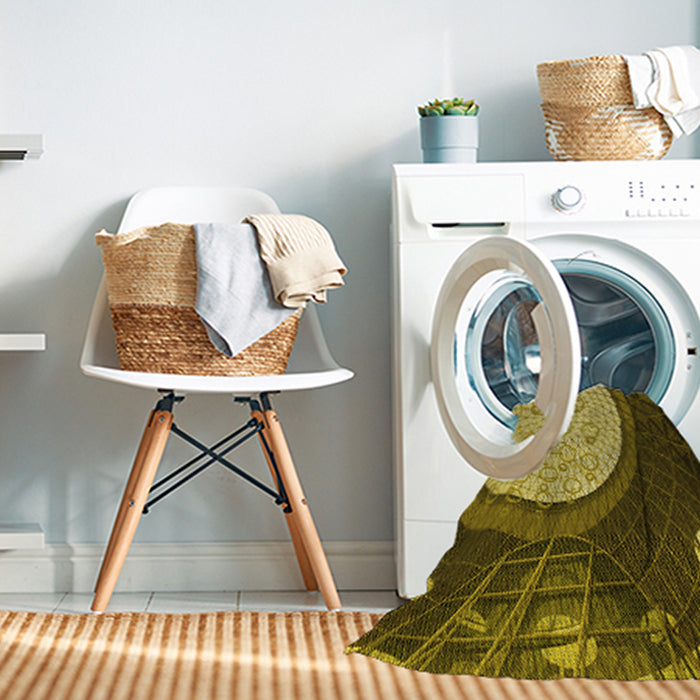 Machine Washable Transitional Golden Brown Yellow Rug in a Washing Machine, wshpat2046yw