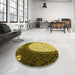 Round Patterned Golden Brown Yellow Rug in a Office, pat2046yw