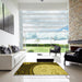 Square Patterned Golden Brown Yellow Rug in a Living Room, pat2046yw