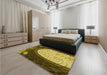 Patterned Golden Brown Yellow Rug in a Bedroom, pat2046yw