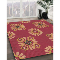 Patterned Crimson Red Rug, pat2047brn