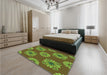 Patterned Dark Bronze Brown Rug in a Bedroom, pat2047grn