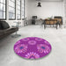 Round Patterned Fuchsia Magenta Purple Rug in a Office, pat2047pur