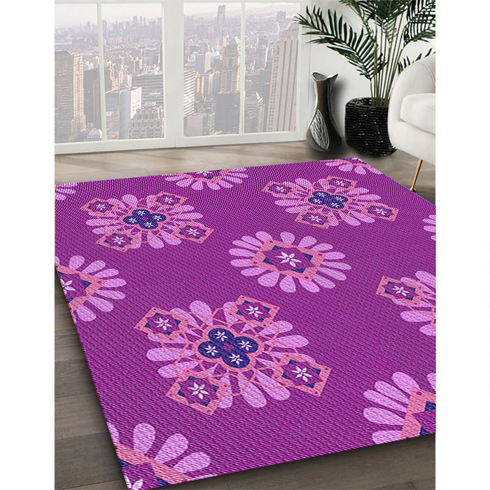 Patterned Fuchsia Magenta Purple Rug in Family Room, pat2047pur