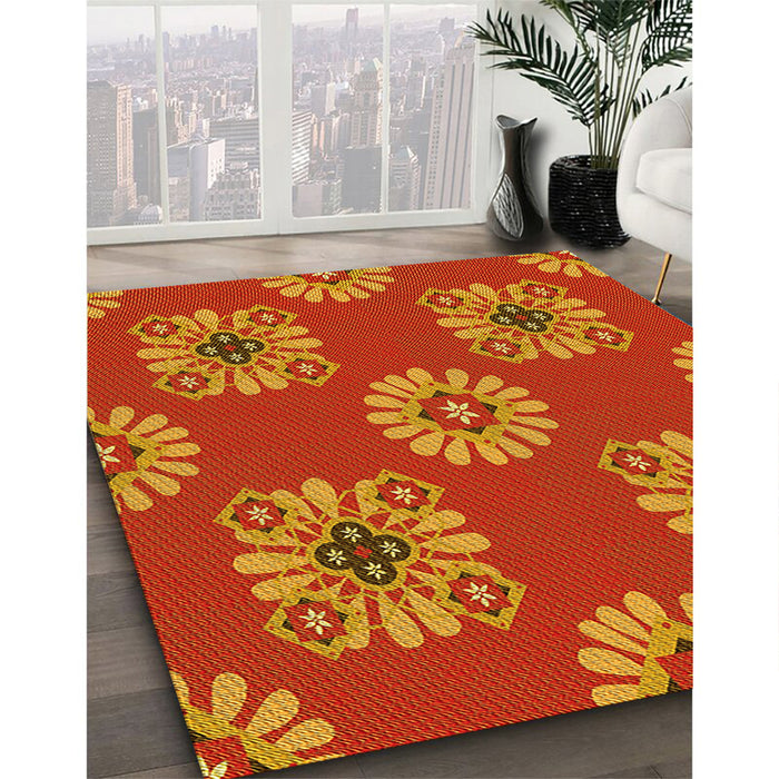 Machine Washable Transitional Neon Orange Rug in a Family Room, wshpat2047yw