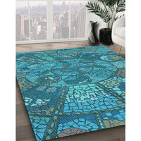 Patterned Teal Green Rug, pat2048lblu