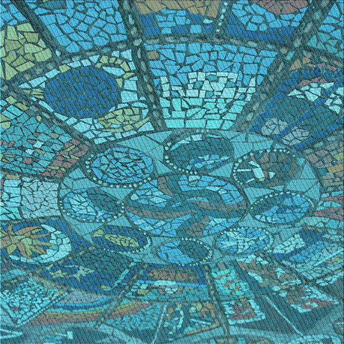 Round Patterned Teal Green Rug, pat2048lblu