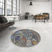 Round Machine Washable Transitional Western Charcoal Gray Rug in a Office, wshpat2048