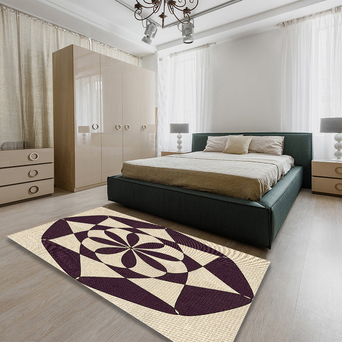 Patterned Deep Peach Orange Rug in a Bedroom, pat2049brn