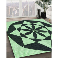 Patterned Dark Slate Grey Green Rug, pat2049grn