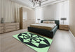 Patterned Dark Slate Grey Green Rug in a Bedroom, pat2049grn