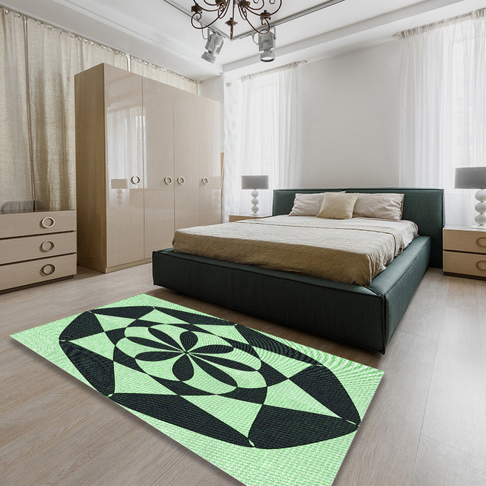 Round Machine Washable Transitional Dark Slate Grey Green Rug in a Office, wshpat2049grn