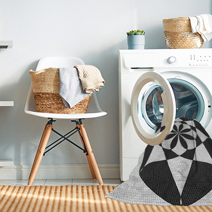 Machine Washable Transitional Dark Gray Black Rug in a Washing Machine, wshpat2049gry