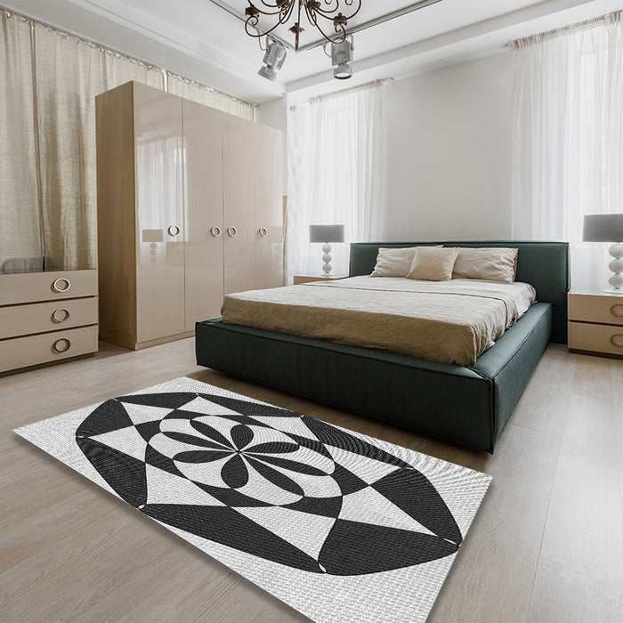 Patterned Dark Gray Black Rug in a Bedroom, pat2049gry