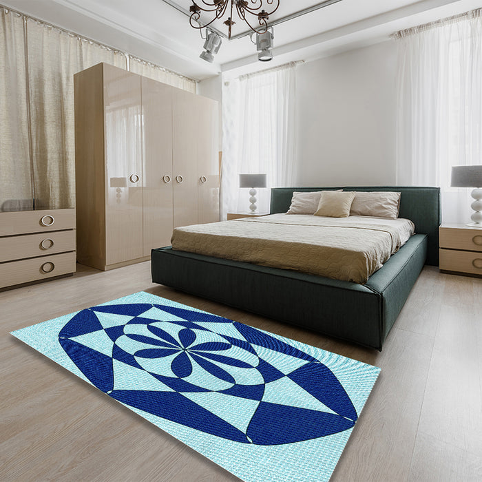 Round Machine Washable Transitional Blueberry Blue Rug in a Office, wshpat2049lblu