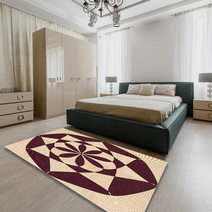 Patterned Pastel Orange Rug in a Bedroom, pat2049org