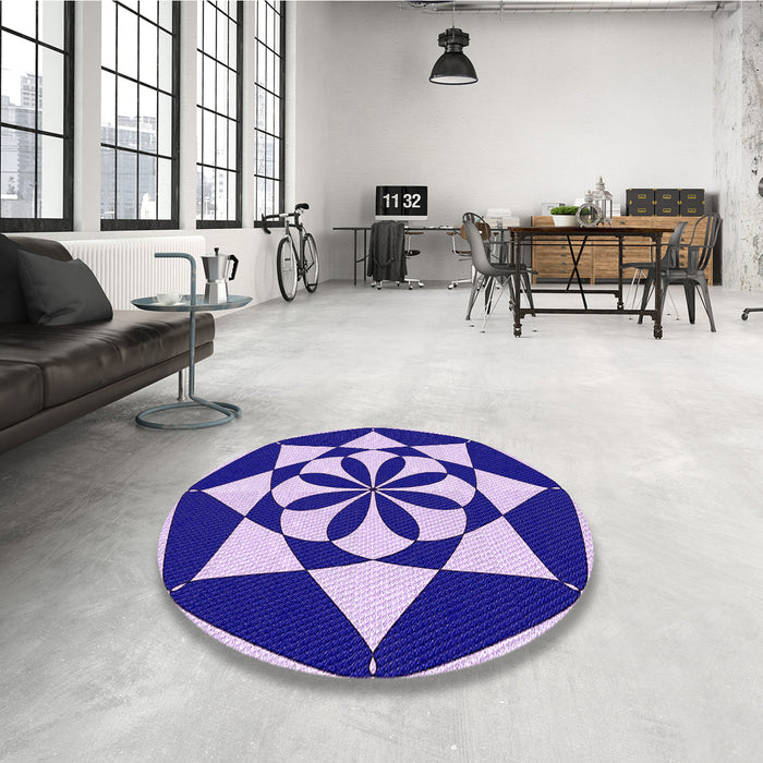 Round Patterned Blossom Pink Rug in a Office, pat2049pur