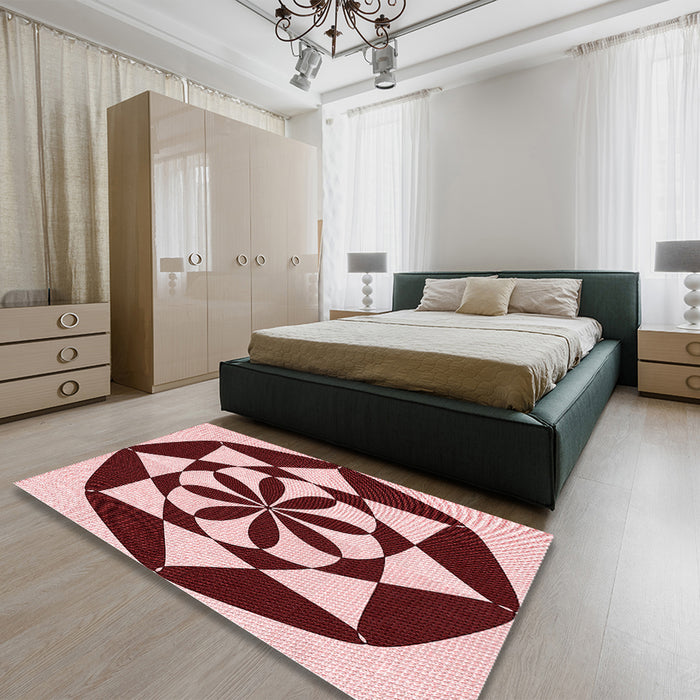 Patterned Cranberry Red Rug in a Bedroom, pat2049rd