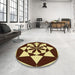 Round Patterned Mustard Yellow Rug in a Office, pat2049yw