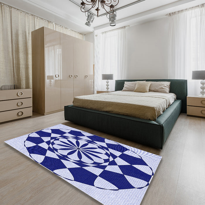 Patterned Cobalt Blue Rug in a Bedroom, pat2050blu