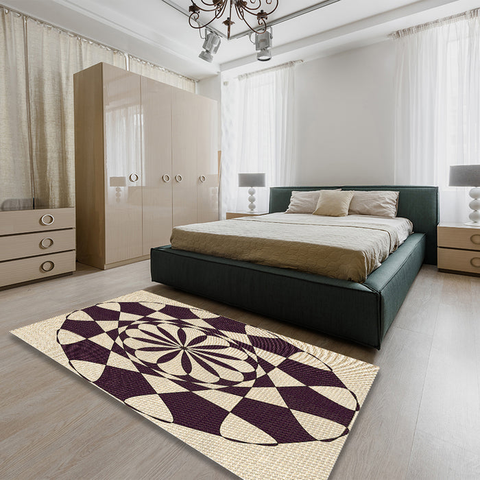 Patterned Deep Peach Orange Rug in a Bedroom, pat2050brn