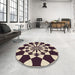 Round Patterned Deep Peach Orange Rug in a Office, pat2050brn