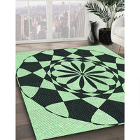 Patterned Dark Slate Grey Green Rug, pat2050grn