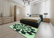 Patterned Dark Slate Grey Green Rug in a Bedroom, pat2050grn