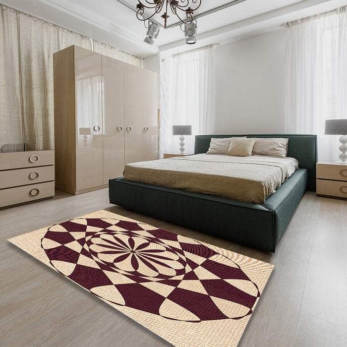 Patterned Deep Peach Orange Rug in a Bedroom, pat2050org
