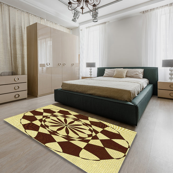 Round Machine Washable Transitional Red Brown Rug in a Office, wshpat2050yw
