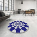 Round Machine Washable Transitional Cobalt Blue Rug in a Office, wshpat2050