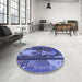 Round Patterned Sky Blue Rug in a Office, pat2051blu