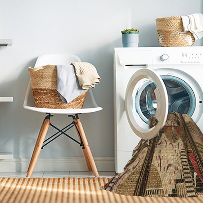 Machine Washable Transitional Red Brown Rug in a Washing Machine, wshpat2051brn