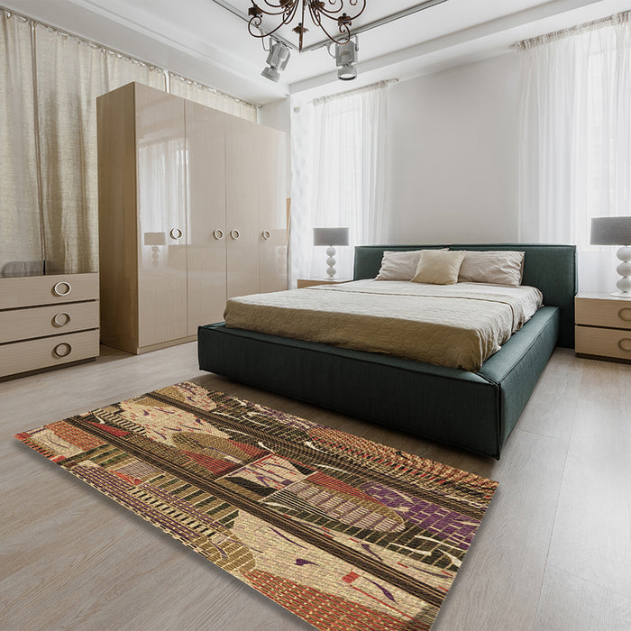 Patterned Red Brown Rug in a Bedroom, pat2051brn